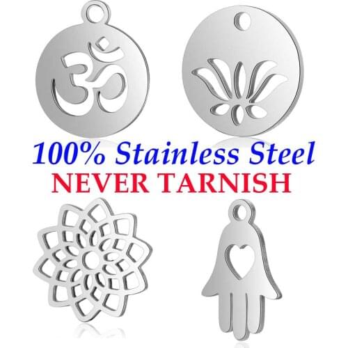 10 Pieces OM Yin Yang Yoga Hamsa Hand Charm Wholesale 100% Stainless Steel DIY Jewelry Finding Pendant Never Tarnish