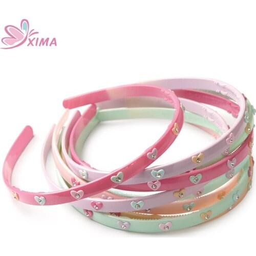 XIMA 12pcs/lot Spring Color ABS Plastic Hairband Lovely Hair Hoop Heart Headband for Kids Hair Accessories GHB062