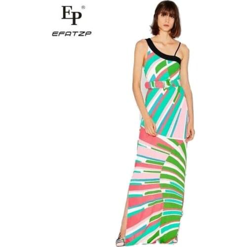 EFATZP Sexy stretch knitted slim slant shoulde dress of new womens fashion show