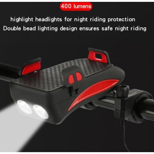 LED Bicycle Light Mobile Phone Holder With Horn MTB Bike Handlebar Front Light Speaker USB Multi-function Bicycle Accessories