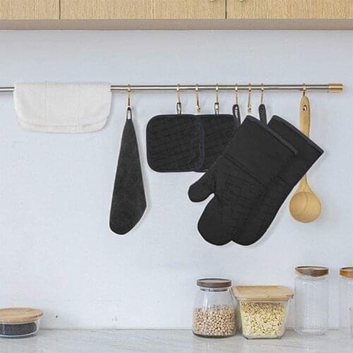 Oven Mitts Pot Holders Sets 500℉ Heat Resistant Silicone Roaster Gloves Soft Cotton Terry Mittens Anti-Slip Tools