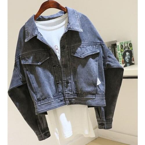 Spring Dark gray Bat sleeve Denim Jacket Coat Women Loose Short Student Outwear Korean style Jeans Jackets Female Chaqueta Mujer
