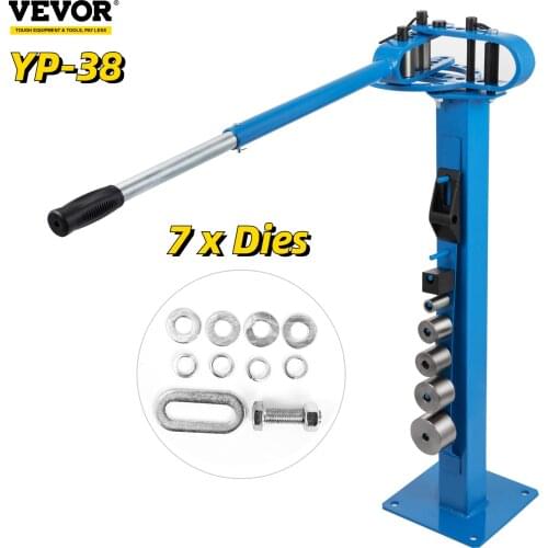 VEVOR YP 38 Manual Floor-Mounted Steel Pipe Bender 7 Dies 1-3in Compact Metal Tube Bending Tool W/ 44in Telescopic Rubber Handle