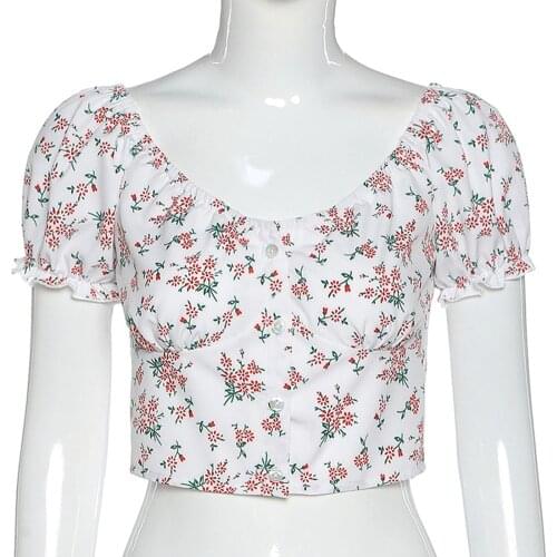 Summer Women Fresh Florals Short Sleeves Chic Fashion Casual Fresh Brief Tops Loose High Street T-Shirts Daily Wear