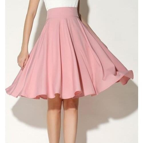 2021 New Fashion Women Solid Knee-Length Big Swing Umbrella Skirt High Waist Vintage Ladies Midi Saia Skater Skirt