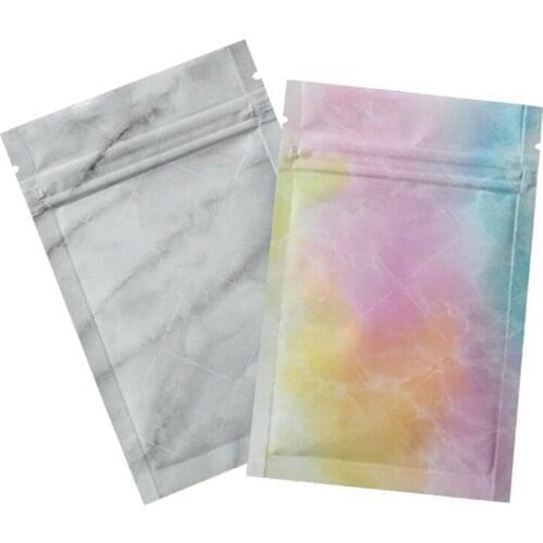 1000pcs/lot Glossy Marbling Pattern Aluminum Foil Zipper Package Bag Reclosable Flat Zip Lock Pouches Cosmatic Bags