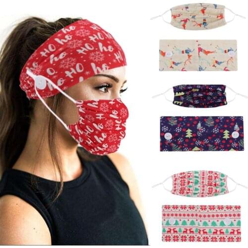2Pcs/set christmas button headband mask turban hairs accesories soft yoga sports elastic hair band fashion with mask women