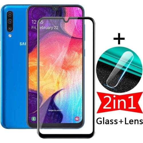 2in1 Full Screen Protective Glass for Samsung Galaxy A50 A50s Tempered Film + Camera Protector on Sumsung A 50 s 50s A505f A507f