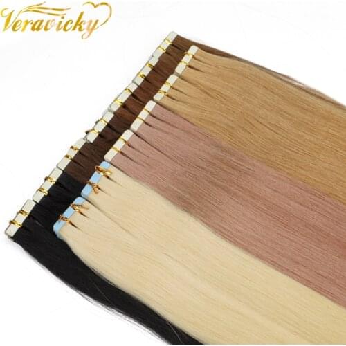 Tape in Human Hair Extensions Natural Real Hair 20/40pcs Machine-made Remy on Double Tape Adhesive Human Hair Extensions