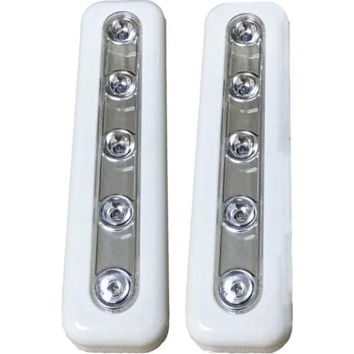 2X Stick On 5 LED 3AAA Battery Night Light Push Touch Tap Night Light For Kitchen Closet Under Cabinet Wardrobe