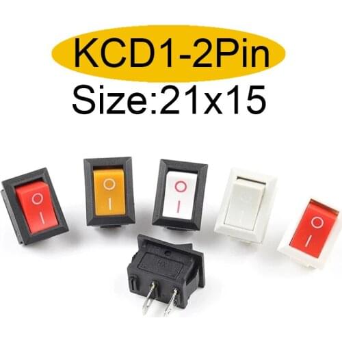 5/10Pcs 2Pin 21X15mm Rocker Switch 2 Position 6A/250VAC Power Switch ON-OFF Red Blue Green Yellow Black White