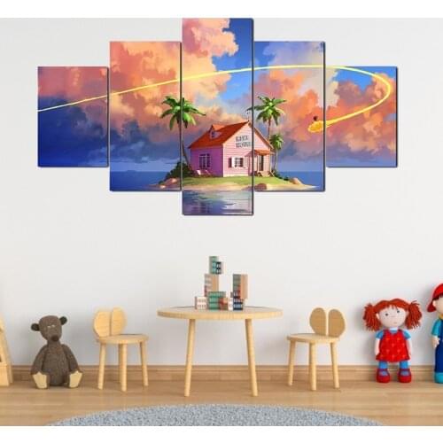 Dragon Ball 5 Panel Goku Island Nimbus Anime Canvas Painting Poster Kame House Modular Wall Art Pictures Living Room Home Decor