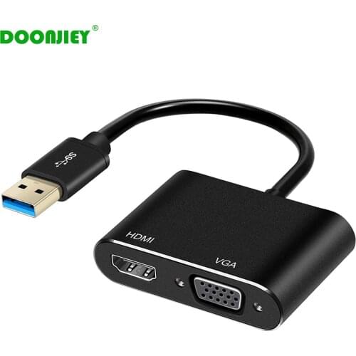 DOONJIEY USB 3.0 to HDMI-compatible VGA Adapter 4K HD Multi-Display 2in1 USB to HDMI-compatible Converter for Windows 7/8/10 OS