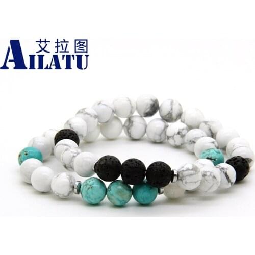 Ailatu New Designs Couples Jewelry Wholesale 10pcs/lot 8mm White Howlite Marble Stone Distance Lovers Bracelets
