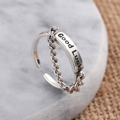 925 Sterling Silver Open Size Good Luck Thai Silver Ring Vintage Link Chain Adjustable Ring For Women Party Jewelry S-R637