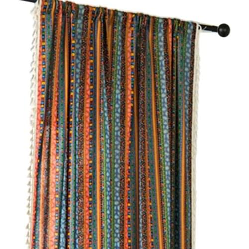 Bohemian Colorful Geometric Striped Rod Pocket Window Curtain Panel with Tassels