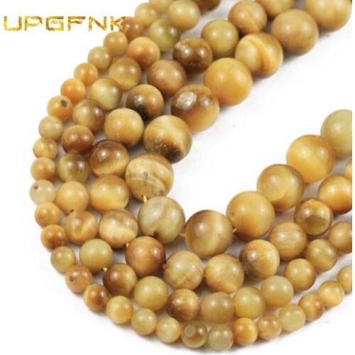 UPGFNK Natural Gold tiger eye Stone beads Round Loose spacer beads for jewelry making bracelets DIY accessories 15'' 6/8/10/12MM