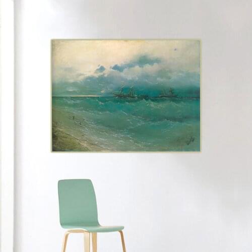 Citon Ivan Aivazovsky《The ships on rough sea,sunrise》Canvas Art Oil Painting Artwork Picture Wall Decor Home Interior Decoration