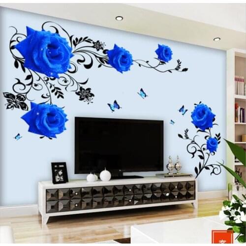 COVPAW Wall Sticker Blue Rose Vine Living Room Bedroom Home Decor Decorations Wall Decals Removable Mural Poster Wallpaper