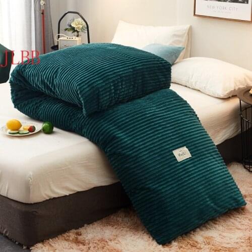 Home textile Winter comforter Magic fleece quilt stripe Thicken warm duvet flannel fleece bedding Modern style green grey duvets