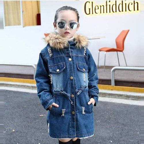 Teens girls Denim Jacket Spring clothes For girl Fleece Thick Overcoat childrens Warm Hoodie Kids Christmas Outerwear Fall Coat