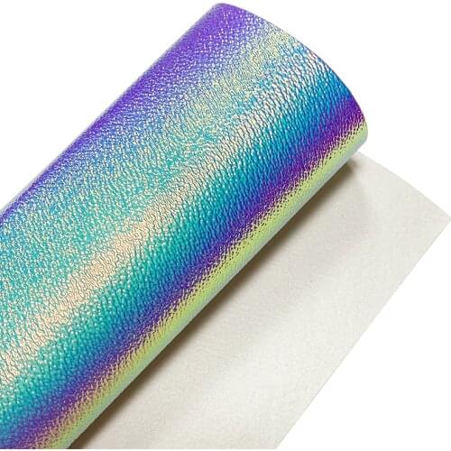 Dichroic Design Texture Embossed PU Holographic Metallic Synthetic Leather Fabric Sheet for Making Bag/Craft/Decorations