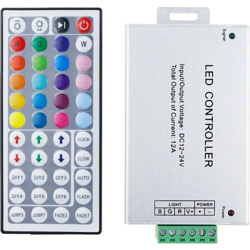 12A 44 keys IR remote control RGB led controller Plastic+Aluminum DC 12V-24V for 5050 / 3528 led strip WLED75 /Good stability