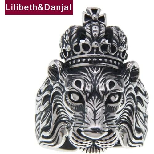 Vintage Lion Designer Adjustable Ring Pure 925 Sterling Silver Crown Fashion Fine Jewelry Women Men 2021 Bague Femme Making R87
