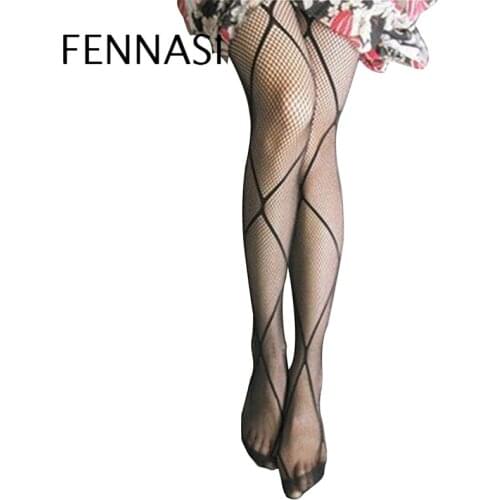 FENNASI Pattern Fishnet Tights Sexy Lady Fashion Grid Spider Web Pantyhose Mesh Casual Breathable Slim Vertical Stripe Tights