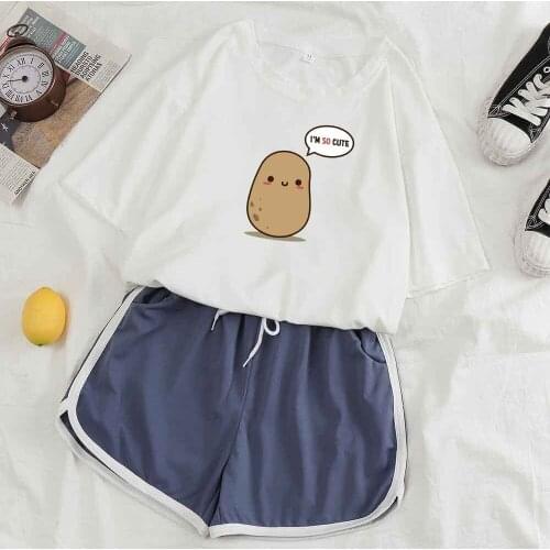 Two Piece Set Women Pj Set Home Suit Women Nightwear Sleepwear Ladies Couple Pajamas Summer Potato Letter Printing I Am So Cute