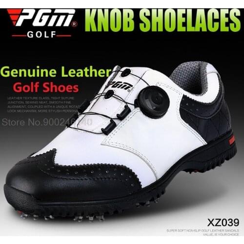 2020 Pgm Golf Shoes Men Genuine Leather Waterproof Sneakers Male Nail Antiskid Shoes Knob Buckle Sports Trainers Shoes