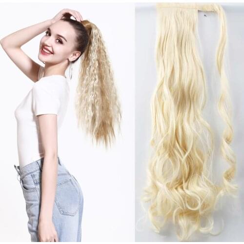 Lihui 24"Long Synthetic Curly Straight Ponytails For Women Natural Clip In Ponytail Hair Extension Hairpieces Blonde Fake Hair