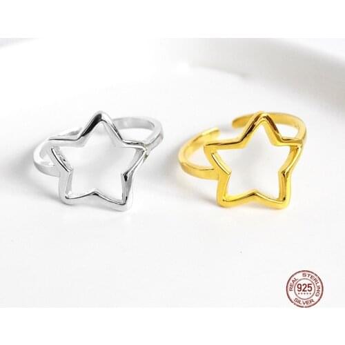 LKO 925 Sterling Silver Minimalist Five-Pointed Star Opening Adjustable Ring For Charming Women Party Fine Jewelry Accessories