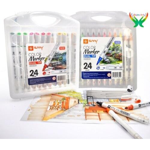 Sunny oil/water-based marker 24 color hand-painted animation design marker double headed marker pen students children using