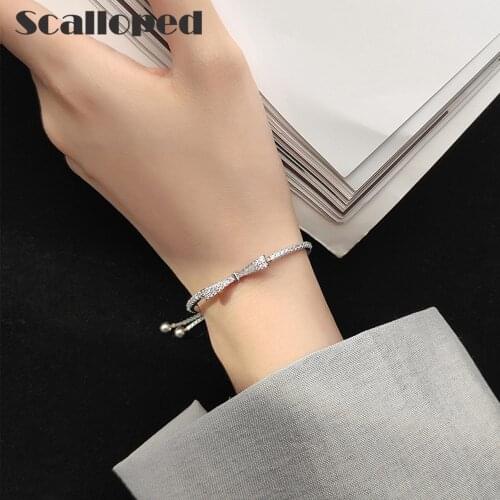 SCALLOPED Fashion Bowknot Adjustable Bracelets 2021 New Shining Zircon Women Statement Jewelry Best Friend Gifts
