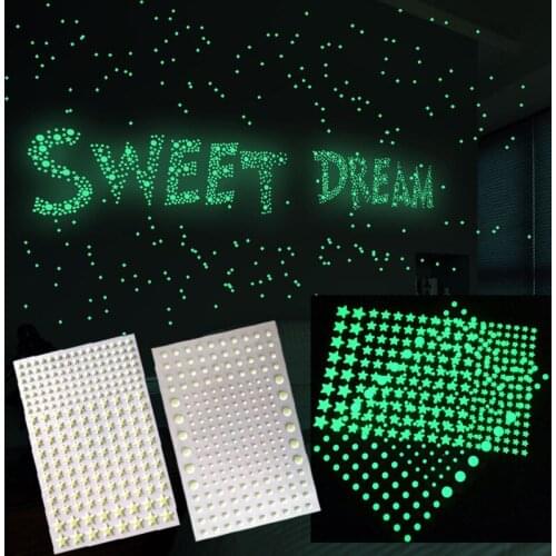 Stars and Round Dots Luminous Wall Stickers Set Color DIY Fluorescent Decals Car Interior Home Ceilings Wall Child Room