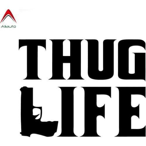 Aliauto Funny Car Sticker Thug Life Sticker Tupac Gangster Hater Shakur Gun Anti-UV Decals Styling Black/silver,15cm*11cm
