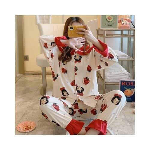New cartoon printed cotton confinement clothing spring and autumn postpartum nursing pajamas pregnant pajamas comfortable suit