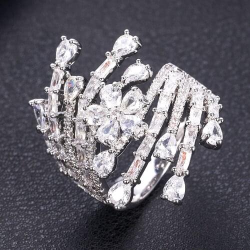 Janekelly Charm Trendy flower shape Statement Stacks Rings for Women Cubic Zircon Finger Rings Beads Ring Boho Beach Jewelry