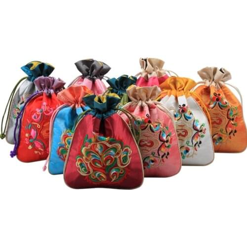 Wholesale 20PCS Straight rounded two-color bag Miao embroidered bag variety of color casket Jewelry bag 12X16CM