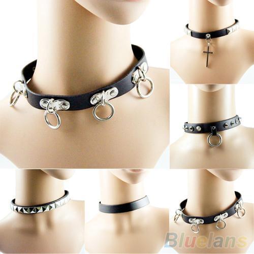 Punk Gothic Black Faux Leather Choker Cross Spike Rivet Buckle Collar Necklace Stylish sweet gift for girlfriend