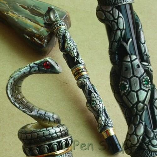 JINHAO BLACK WITH OLD GREY SNAKE WIND MEDIUM 18KGP NIB FOUNTAIN PEN