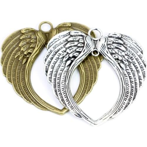 1pcs Antique Silver Plated Angel Wings Heart Charms Pendant Bracelets Necklace Jewelry Making Accessories DIY 66x68mm