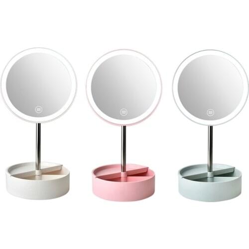 Portable LED Makeup Mirror USB Recharge Makeup Mirror Storage Base Beauty Desktop Make Up Mirror