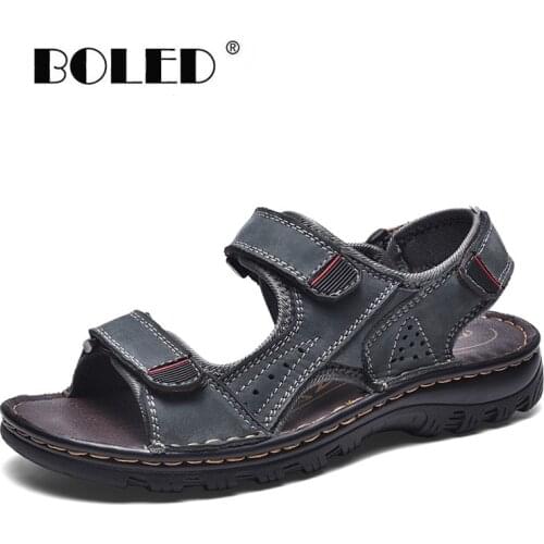 Plus Size Men Sandals Genuine Leather Summer Shoes Quality Beach Slippers Casual Outdoor Beach Shoes Men