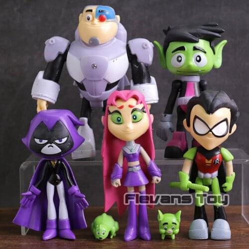 Robin Cyborg Beast Boy Starfire Raven Silkie PVC Action Figures Kids Toys Gifts 7pcs/set