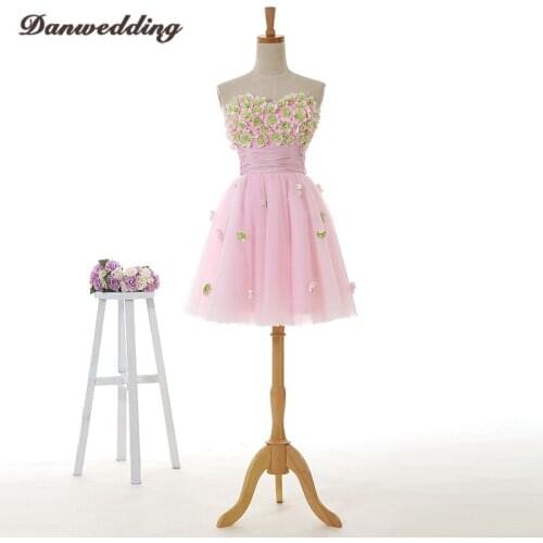Gorgeous Short/Mini Homecoming dress Hand Made Flowers Sweetheart Neck Graduation dress Bow Zipper Party Gowns Hot Sale