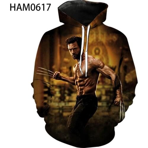 Wolverine mens spring and autumn Hoodie Boys and girls 3D printing creative versatile fashion cool Sweatshirt long sleeve