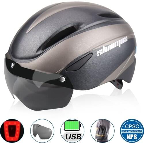 SHINMAX Bicycle Helmet Helmet With Rechargeable Waterproof Backlit Detachable Magnetic Sun Visor Uv Protection For Men And Women