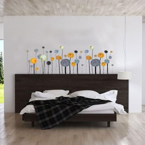 Modern Watercolor Flowers Wall Stickers Living Room Bedroom Decor Wardrobe Glass Door Skirting Line Decor Waterproof Wall Decals